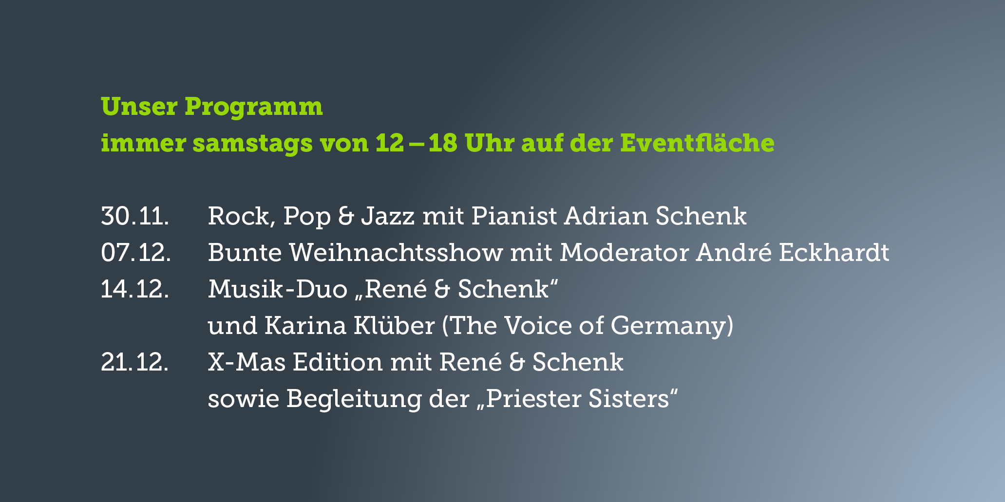 Vorweihnachtliches Programm im Kaufpark Eiche auf unserer Eventfläche