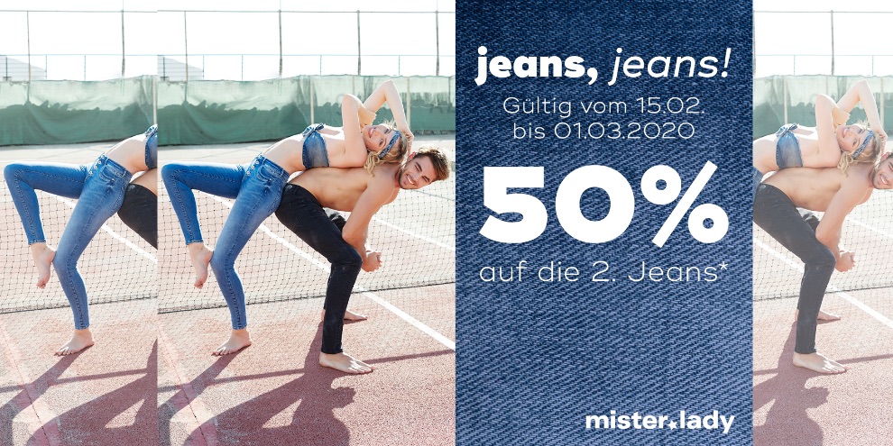 50 % auf die 2. Jeans bei mister*lady